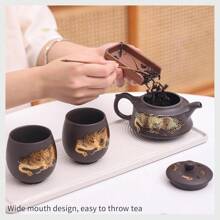 Purple Clay Teapot Golden Dragon Totem High Temperature Color Change Dragon Phoenix Chengxiang Purple Clay Tea Teapot Kung Fu Tea Festival Tea Set (Teapot +2* Teacups)