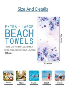 1pc Prachtige Bloemen Stranddeken, Extra Zachte Microvezel Extra Grote Strandhanddoek, Zeer Absorberende Badhanddoek, Geschikt Voor Reizen, Zwembad, Duiken, Surfen, Yoga, Kamperen, Verschillende Maten, Strandaccessoires Zomer, Vakantie