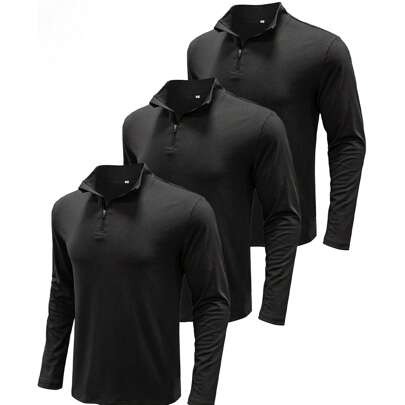 Men's 3-Pack Sports Quick-Drying T-Shirts Quarter Zip Long Sleeve Running Pullover Outdoor Sports Shirt