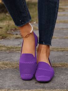 Bailarinas cómodas y ligeras de moda para mujer, con punta cuadrada, para usar tanto en interiores como en exteriores - Morado - Ver 6