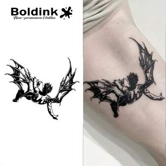  Tatuajes temporales Boldink, diseño de alas de ángel caído, patrón elegante y misterioso, resistente al agua, fácil aplicación, dura 1-2 semanas, excelente para principiantes, efecto de tatuaje realista, adhesivo de tatuaje minimalista
