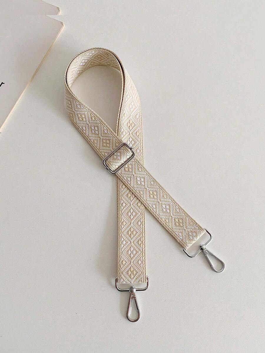 135cm/5cm Fashionable Beige Small Plaid Geometric Pattern Adjustable Shoulder Strap, Detachable Silver Hook, Suitable For Various Bags, Unisex - Beige - View 1