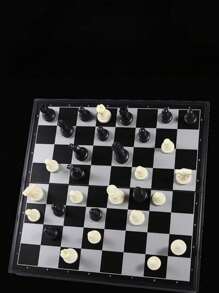 Plastic Magnetic Chess Folding Color Box Game Chess Chess Solid Wood Set Folding Chessboard Beginner Black And White Chess Pieces Chessboard Set Portable Folding Box Multi-Player Interactive Game Chess Toy State Chess Medium English Version Magnetic Black And White Chess Pieces Folding Chessboard For Beginners