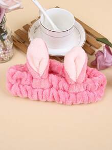 1pc Women's Plush Faux Rabbit Ear Elastic Headband, Cute Sweet Fashion Cartoon Hair Accessories, Daily Use Hairband For Washing Face, Masking