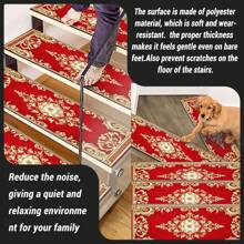 Non-Slip Stair Treads For Wooden Steps, Red Vintage Stair Treads With Super-Grip Rubber Backing, Water-Resistant & Machine Washable Safety Pads – Pet-Safe And Elderly-Friendly Indoor Anti-Skid Protection 15PCS Set