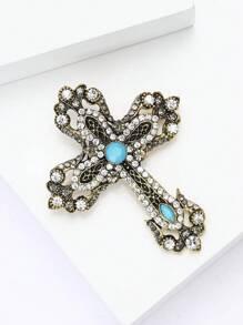 Vintage Rhinestone Cross Brooch For Women Dress Suit Pin Accessories Party Banquet Gift - Cross - View 4