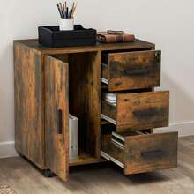 Mobile File Cabinet, 3-Drawer Lockable Filing Cabinets For Home & Office, Printer Stand, Storage Cabinet With Drawers 1 Door 4 Wheels, Office Storage Rolling Office Cabinet (Rustic Brown) - Rust Brown - View 2