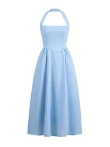 Ladies' Spring And Summer Vacation, Dating, Music Festival, Mother's Day, Easter, Hanging Neck, Elegant Long Dress - Màu xanh lam - Xem 3
