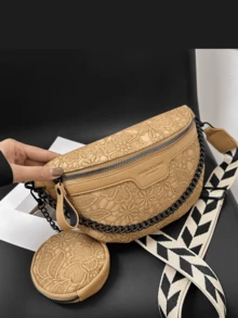 时尚百搭腰包/胸包，男女通用，适合所有季节 - 卡其色 - 查看 2