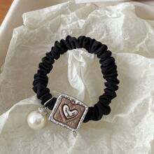 4pcs/8pcs Set New Elegant Pearl Heart Shaped Scrunchies, Versatile Sweet Stretchy Hair Ties, Polyester Fiber, Suitable For All Seasons - Multicolor - View 7