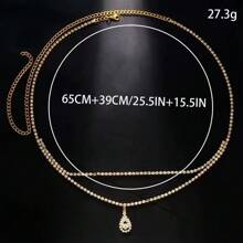 2025 奢华时尚心形和水滴吊坠双层腰链，水钻点缀简约性感金属身体链，女士 - 彩色 - 查看 2