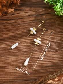 2Pcs Elegant&Quality Textured Faux Pearl Pendant With Layered Copper Chain Tassels, Jewelry Gift For Women Party/Holiday Wear