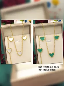 Conjunto de joyas para mujer de estilo bohemio de acero inoxidable, bañado en oro de 18 quilates, con colgante de concha verde en forma de corazón, pulsera y pendientes - Perfecto para uso diario, negocios, citas románticas, vacaciones, cumpleaños, Día de la Madre, San Valentín, regalos, fiestas y bodas, Mamá, Madre, Día de la Madre, Regalo