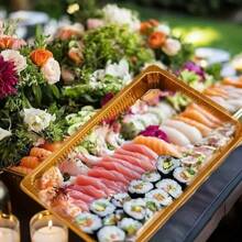 20pcs/Pack Reusable Plastic Cafeteria Trays With Lids, Gold Sushi Boxes, Disposable Rectangle Sashimi Salmon Container, Sandwich & Appetizer Platter, Bento Lunch Box For Picnics - Multicolor - View 4