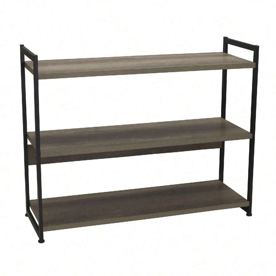 3 Tier Storage Shelf With Metal, Grey Shelves – Black Frame