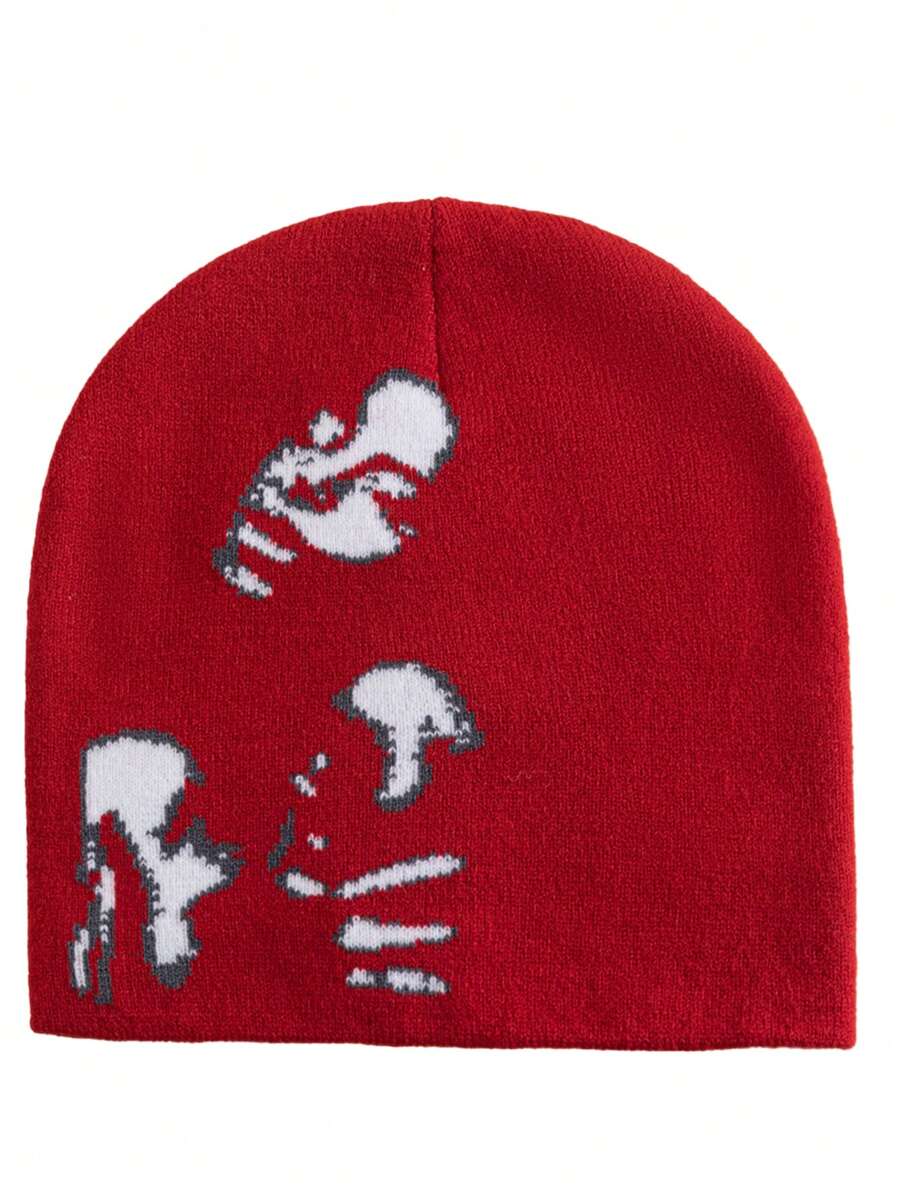 2 件/1 件男士几何图案休闲可爱优雅街头提花针织帽，适合日常佩戴