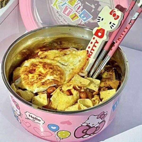 Sanrio Offiziell lizenzierte Sanrio Cartoon KT Edelstahl Lunchbox im koreanischen Stil, großes Fassungsvermögen Bento Box, versiegelter Anti-Verbrühungs-Suppentopf, Schulbedarf
