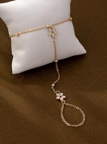 1 件优雅简约白色花瓣串珠开口无名指手链，适合女士，日常装扮装饰 - 金色 - 查看 4