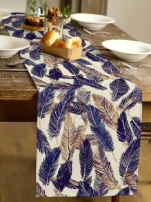 1pc Feather Pattern Table Runner, Daily Home Decor Table Runner, Home Decoration Indoor/Outdoor Party Supplies, Room Decor. Suitable For Daily Home Kitchen Decor And Event Party Decoration