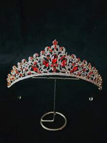 1pc Women's Red Multi-Function Casual Bridal Crown Headdress, Wedding Princess Tiara Headpiece, Luxurious, Elegant And Charming, Suitable For Bridal Photography And Weddings