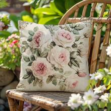 1 pieza Funda de cojín decorativo grande con estampado de rosa rosa, material de terciopelo durazno, impresión de un solo lado, 45*45cm, adecuado para sala de estar, dormitorio, sofá, uso en el hogar, regalo