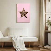 1pc Framed Canvas Poster, Pink Leopard Star Wall Art Canvas Paintings, Ideal Gift For Bedroom Living Room Corridor, Wall Art, Wall Decor, Winter Decor, Room Decoration - 彩色 - 查看 4