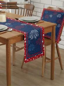 Patriotic 4th Of July Table Runner - Stars & Fireworks Design, Linen Blend, Perfect For Independence Day & Memorial Day Decor, Available In Multiple Sizes