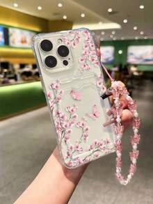 蝴蝶梅花彩绘透明四角卡夹，四角防摔设计的多功能卡包，加厚保护手机壳适用于iPhone16、Redmi、iPhone15 PRO MAX、iPhone16/iPhone16pro/iPhone16promax/iPhone16plus/iPhone15 XR - 彩色 - 查看 2