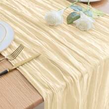1pc Beige Cheese Cloth Table Runner, Boho Sheer Chiffon Table Runner, Suitable For Wedding Bride Birthday Party Gathering Dining Table Decor - New Beige - View 4