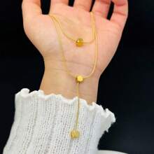 Mini Square Pendant Necklace, Titanium Steel Double-Layer Clavicle Chain, Unique Design, Suitable For Women, Ins Minimalist Style Style - [96045] Double-layer Cube Steel Color - View 8