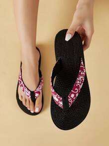 New Casual Street Fashion Thick Sole Red Flip Flops, Elegant Comfortable Thong Sandals Suitable For Vacation, Beach, Outdoor Wear, Women - Red - View 1