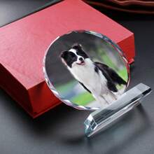1 Customized Crystal Trophy Award Plaque Frame, Personalized Round Glass Photo Album For Office And Home Decor, Acrylic Tabletop Decoration, Pet Memorial, Ideal For Wedding, Graduation, Valentine's Day, Mother's Day, Thanksgiving, Teacher's Day, Father's Day Gifts