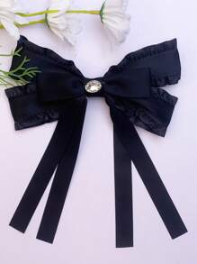 1pc Handmade Women's New Creative Black Bowknot With Rhinestones, Clip-On Tie, Suitable For Daily Fashion, Events, Business Meetings, Festivals, School Uniforms, And Office Wear - Black Diamond Bow - View 4