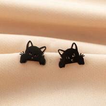 1 Pair Of Elegant Cat Earrings, Stainless Steel, Animal Theme, Suitable For Everyday Wear, Pet Animal Accessories, Women's Holiday Gifts