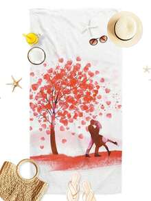 1pc Heart Pattern Digital Printed Beach Towel