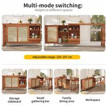 360° Rotating Bar Table (Main Body: 107 X 40 X 71.4 Cm), Brown Bar Table With Expandable Design, Storage Cabinet With Rattan Door + Open Storage Shelf, Suitable For Kitchen And Dining Room - Brown - View 8