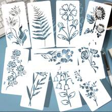 10pcs Handmade Floral Templates, Wild Flowers & Weeds Painting Stencils For Painting, Wooden Card Making, Miniature Natural Vine Herb Basic Creative Art, Painting, Templates. Reusable And Washable DIY Craft