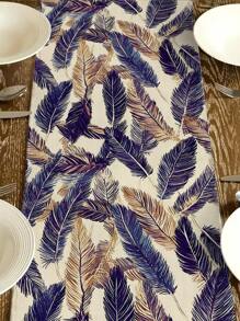1pc Feather Pattern Table Runner, Daily Home Decor Table Runner, Home Decoration Indoor/Outdoor Party Supplies, Room Decor. Suitable For Daily Home Kitchen Decor And Event Party Decoration
