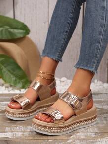 Nuovi arrivi della primavera/estate 2025 Sandali con zeppa e suola in corda, stile europeo, taglie forti, per donna