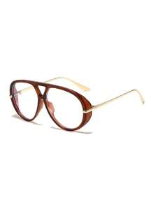 新款时尚复古双梁金属超大镜框眼镜，男女皆宜，适合日常佩戴、户外、节日、派对、街头风格，独特的椭圆形装饰眼镜飞行员形状墨镜