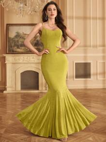 Sleeveless Backless Bodycon Fishtail Dress For Women,Party Dress,Gown,Formal,Evening,Wedding Guest - Green - View 3