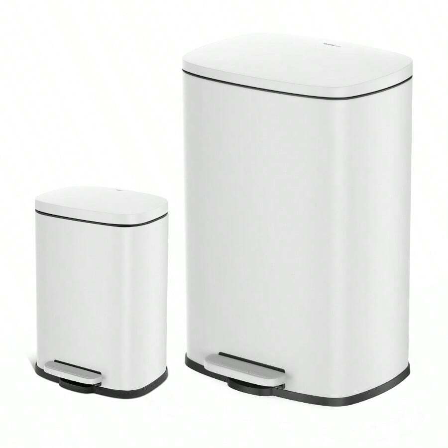 13.2 Gallon And 3.2 Gallon Trash Can Combo Rectangular Shape Step Can Combo - Matte White - 霧面白如圖 - 查看 1