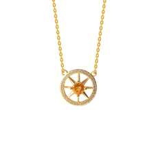 1 pièce Collier pour femmes en or 18 carats plaqué argent sterling 925 millièmes avec zirconium. Chaîne collarbone en étoile octogonale en cristal jaune. Convient pour le port quotidien et les cadeaux de fête pour femmes.