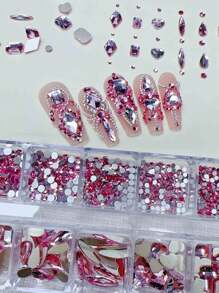 Juego de 12 diseños de Cristales de Rhinestones rosa planos de vidrio K9 para decoración de uñas DIY - 900 cristales brillantes, regalo para festivales