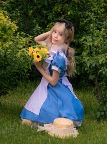 1 pieza Vestido de Lolita estilo campestre, dulce y juvenil con diadema negra, adecuado para fotografía, cosplay y disfraz de sirvienta anime