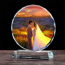1 Customized Crystal Trophy Award Plaque Frame, Personalized Round Glass Photo Album For Office And Home Decor, Acrylic Tabletop Decoration, Pet Memorial, Ideal For Wedding, Graduation, Valentine's Day, Mother's Day, Thanksgiving, Teacher's Day, Father's Day Gifts