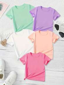 女童5件套纯色组合短袖T恤休闲舒适透气非常适合夏季户外