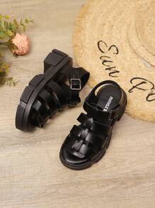 1 Pair Girls' Comfortable Waterproof Platform Black Sandals, Suitable For Summer