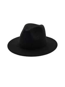 1pc Unisex Solid Color Felt Wide Brim Hat, Retro British Style Teardrop Crown Flat Brim Fedora Hat, Fashion Versatile European & American Large Head Circumference Bowler Hat, Suitable For Holidays, Gatherings, Parties, Daily Wear - MZ1460 - View 8