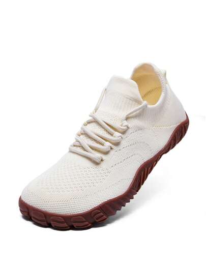 Casual Women's Non-Slip Sport Shoes, Elastic Knit Slip-On Fitness Training Shoes, Wide Fit Barefoot Shoes For Hiking, Camping, Yoga Activities